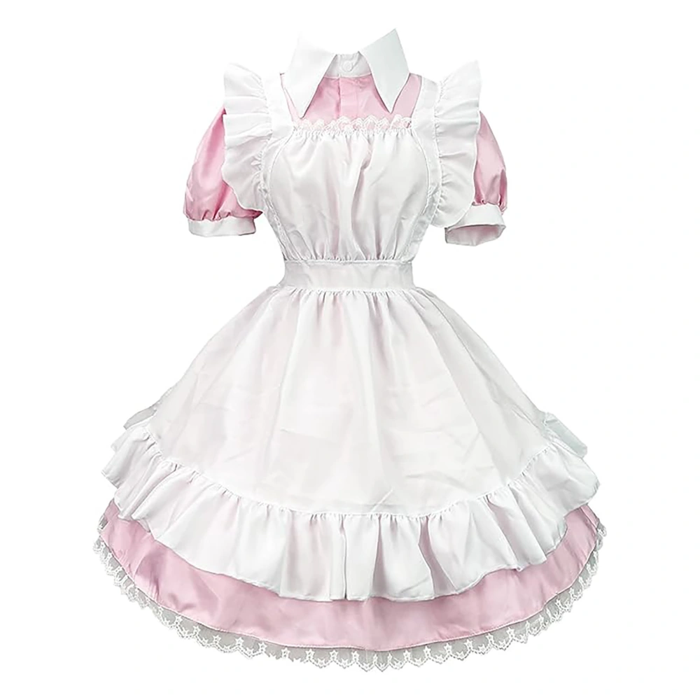 Maid Outfit Short Sleeve Anime Maid Apron Fancy Dress Cosplay Costume with Headdress for Party Pink M