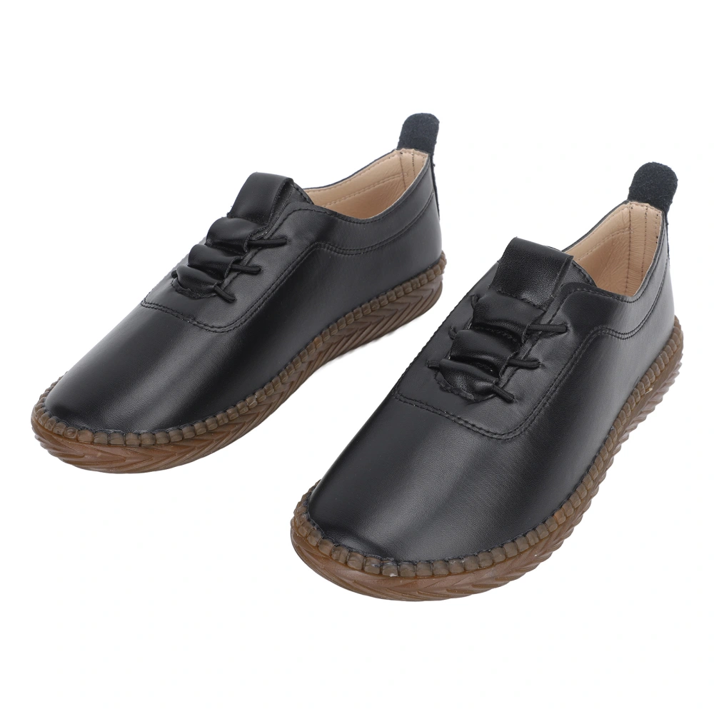 Women Casual Shoes PU Leather Waterproof Non Slip Flat Shoes Slip On Walking Shoes for All Seasons Black 38