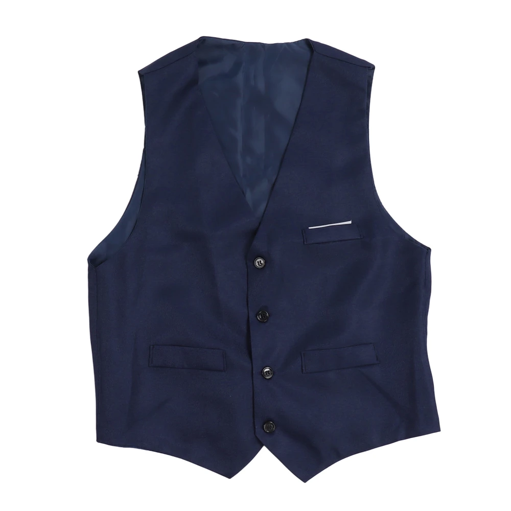 Men Suit Vest Korean Style Sleeveless Formal Waistcoat Vest for Business Daily Wear Dark Blue L