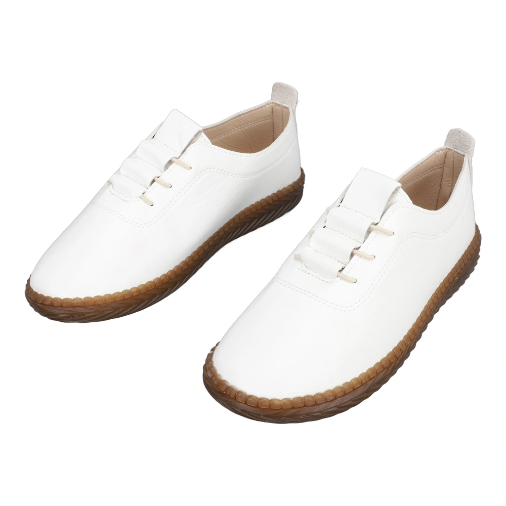 Women Casual Shoes PU Leather Waterproof Non Slip Flat Shoes Slip On Walking Shoes for All Seasons White 37