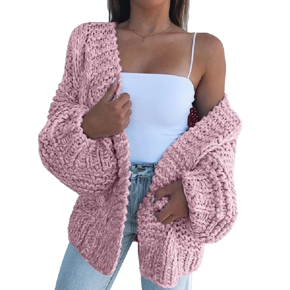 Open Front Knitted Sweater Long Sleeve Casual Fitted Open Front Sweater for Women Daily Life Pink M