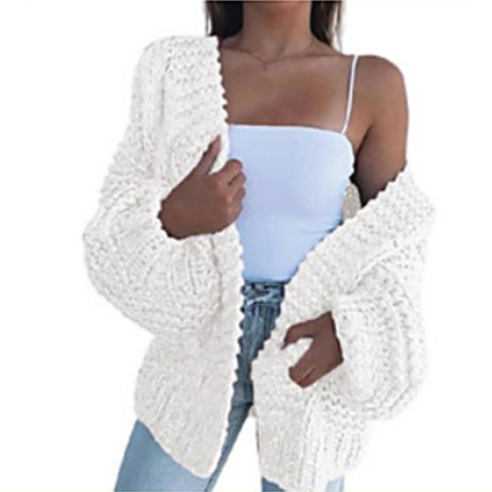 Open Front Knitted Sweater Long Sleeve Casual Fitted Open Front Sweater for Women Daily Life White XL