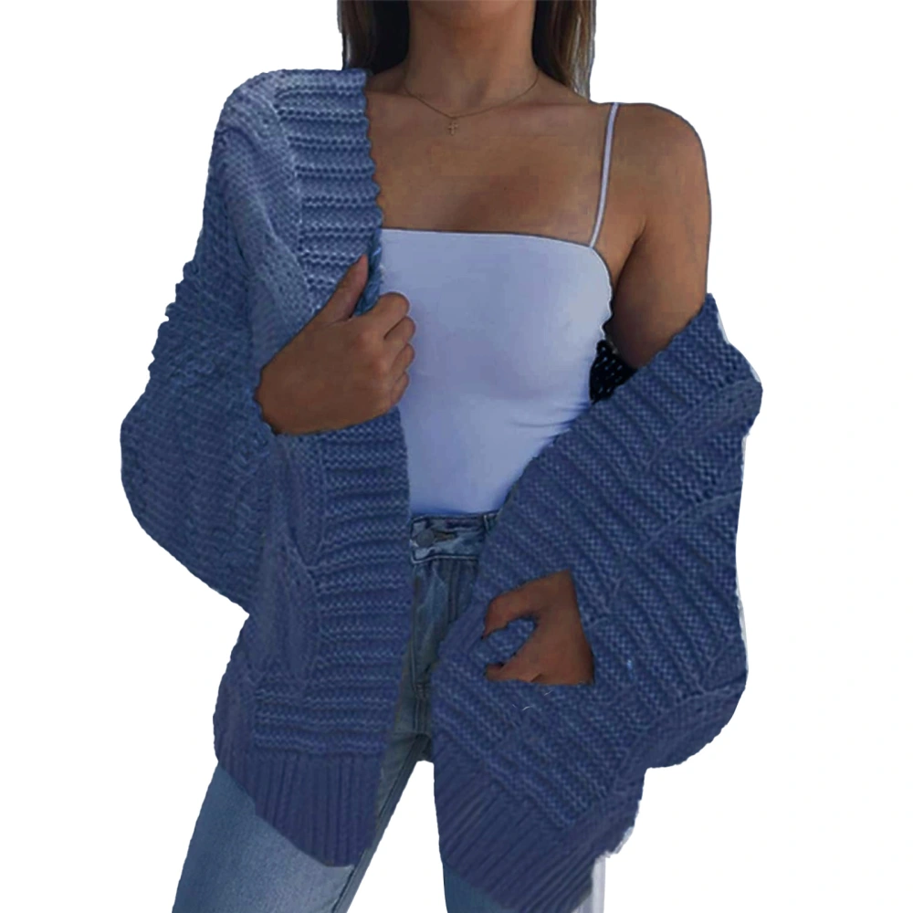 Open Front Knitted Sweater Long Sleeve Casual Fitted Open Front Sweater for Women Daily Life Navy Blue S