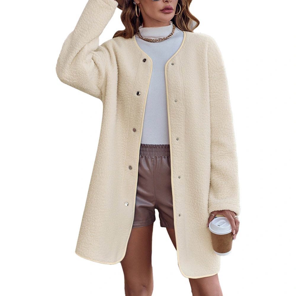 Pure Color Drop Shoulder Coat Single Breasted Drop Shoulder Long Sleeve Fashionable Sleeve Coat for Women Apricot M