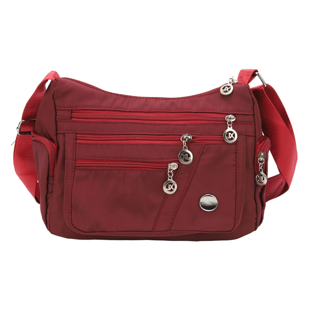 Woman Leisure Shoulder Bag Roomy Multiple Pockets Zipper Large Capacity Lightweight Portable Messenger Bag Red Nylon