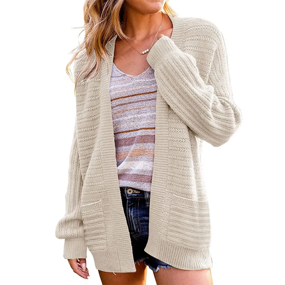 Open Front Outwear Casual Loose Solid Color Cozy Sweater Coat for Office Dating Work Daily Wear Apricot L