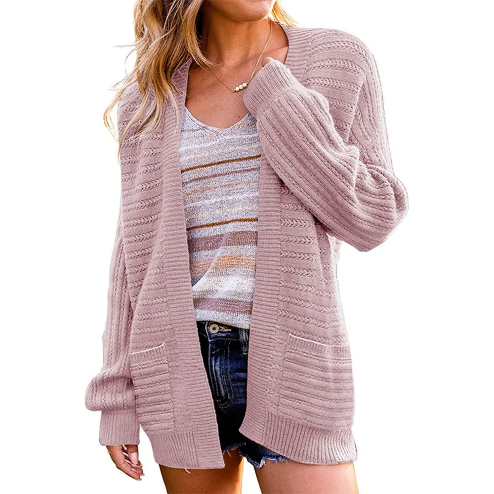 Open Front Outwear Casual Loose Solid Color Cozy Sweater Coat for Office Dating Work Daily Wear Light Purple L