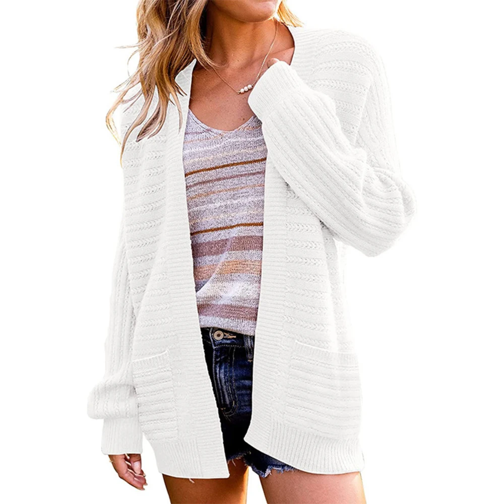 Open Front Outwear Casual Loose Solid Color Cozy Sweater Coat for Office Dating Work Daily Wear White XL