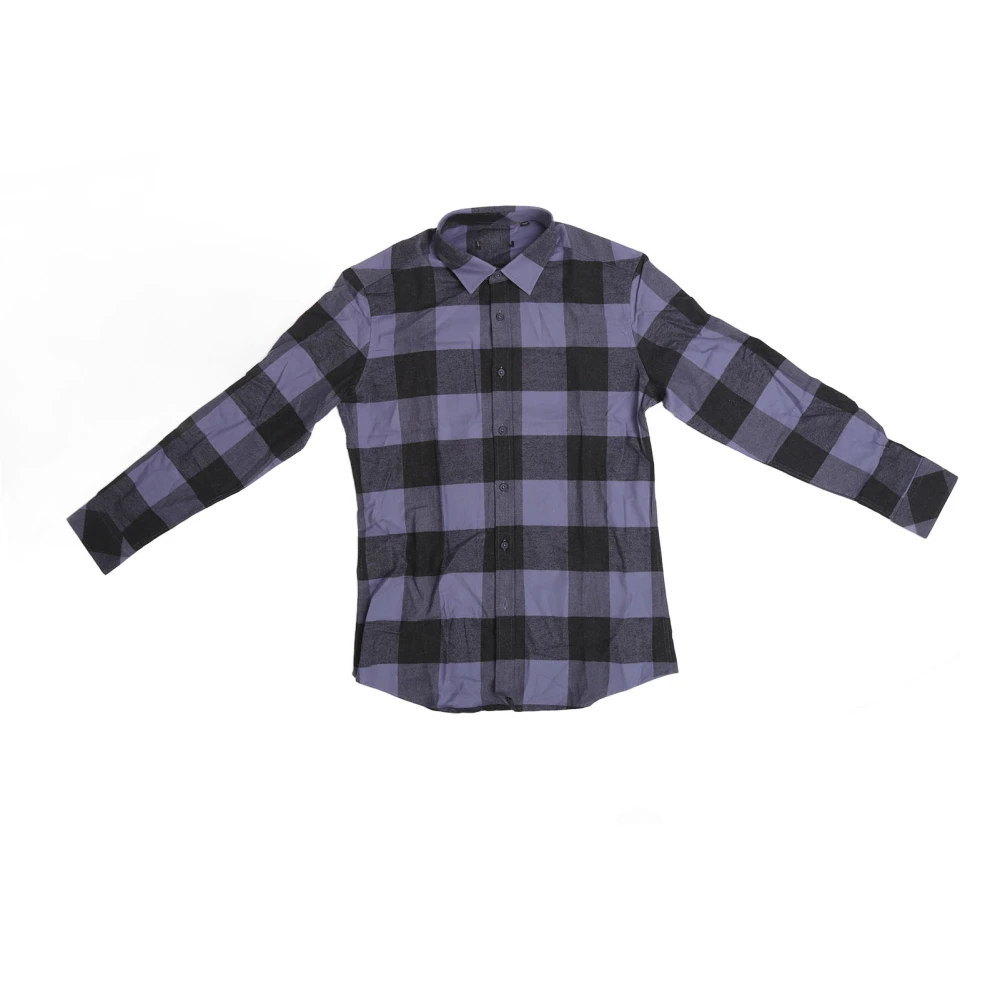 Men Plaid Shirt Soft Comfortable Classic Cotton Long Sleeve Checked Shirt for Daily Life Work Blue Check 175/96A(41)