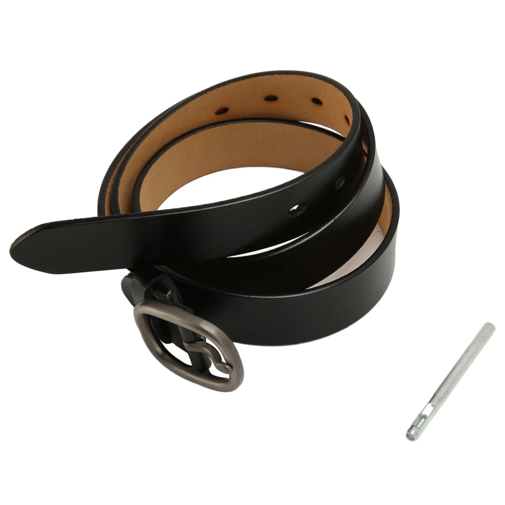 Women PU Leather Belt Casual Fashionable Adjustable Belt with Alloy Pin Buckle for Pants Dress Black 115cm