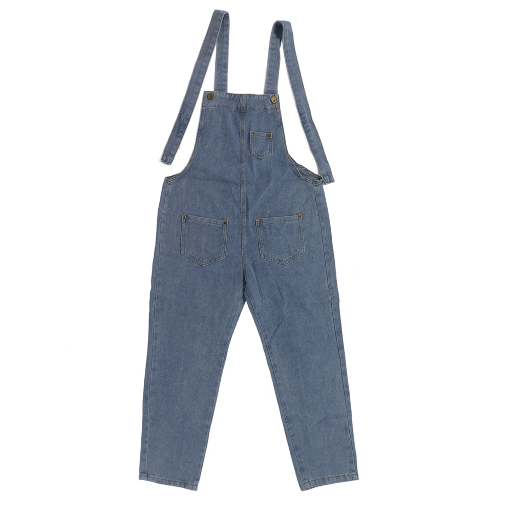 Women Bib Overalls Large Front Pockets Adjustable Strap Loose Casual Suspender Jumpsuit Blue XL