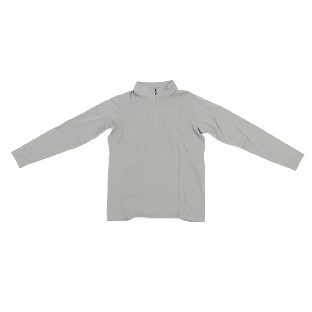 Men Long Sleeves T Shirt Quickly Drying Half Zip Up Stand Collar Breathable Casual Blouse Light Gray XL