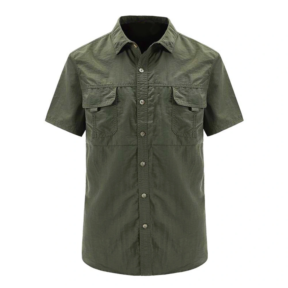 Men Outdoor Shirt Quick Drying Short Sleeve Top Button Down Casual Work Shirt with Chest Pockets Short Sleeve Dark Green XL