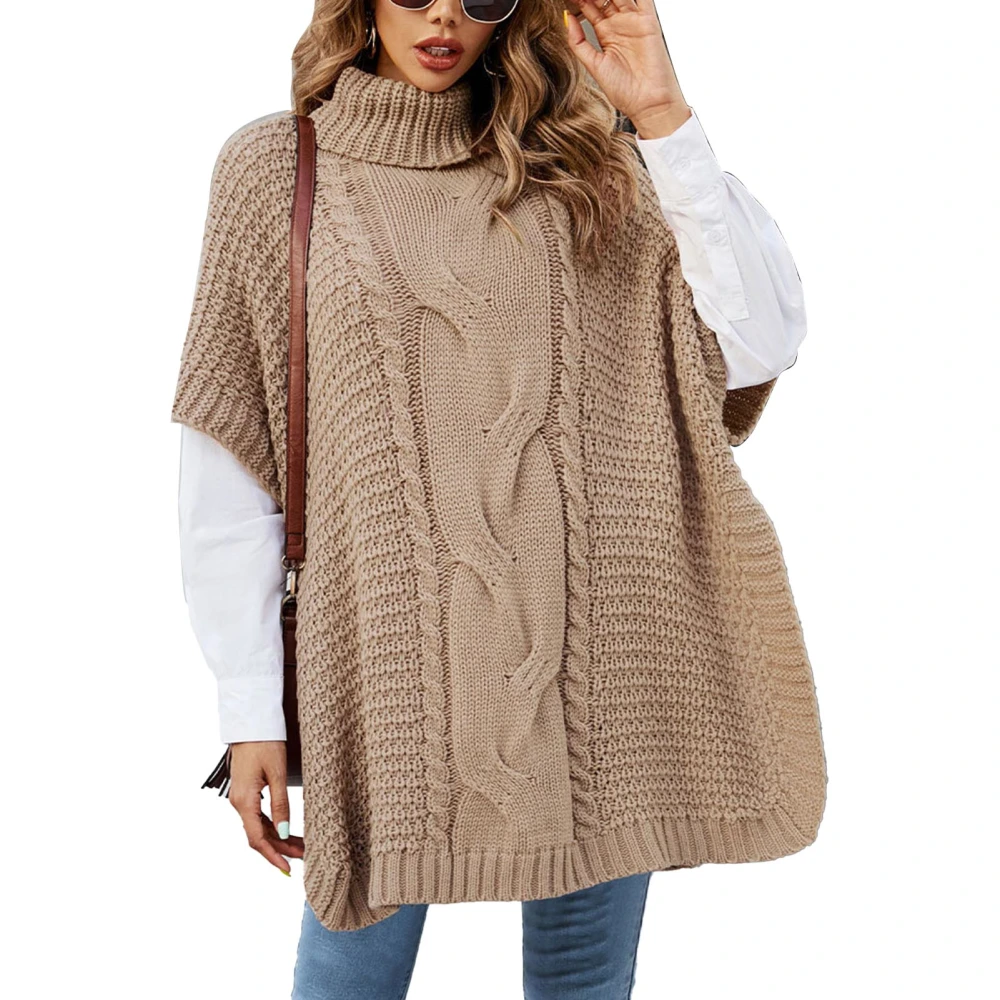 Women High Neck Sweater Warm Breathable Soft Skin Friendly Knit Cape Sweaters for Partying Shopping Khaki L