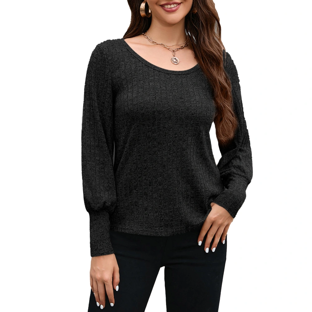 Women Long Sleeve Top Solid Color Casual Loose Fit Round Neck T Shirt for Travel Work Daily Wear Black XL