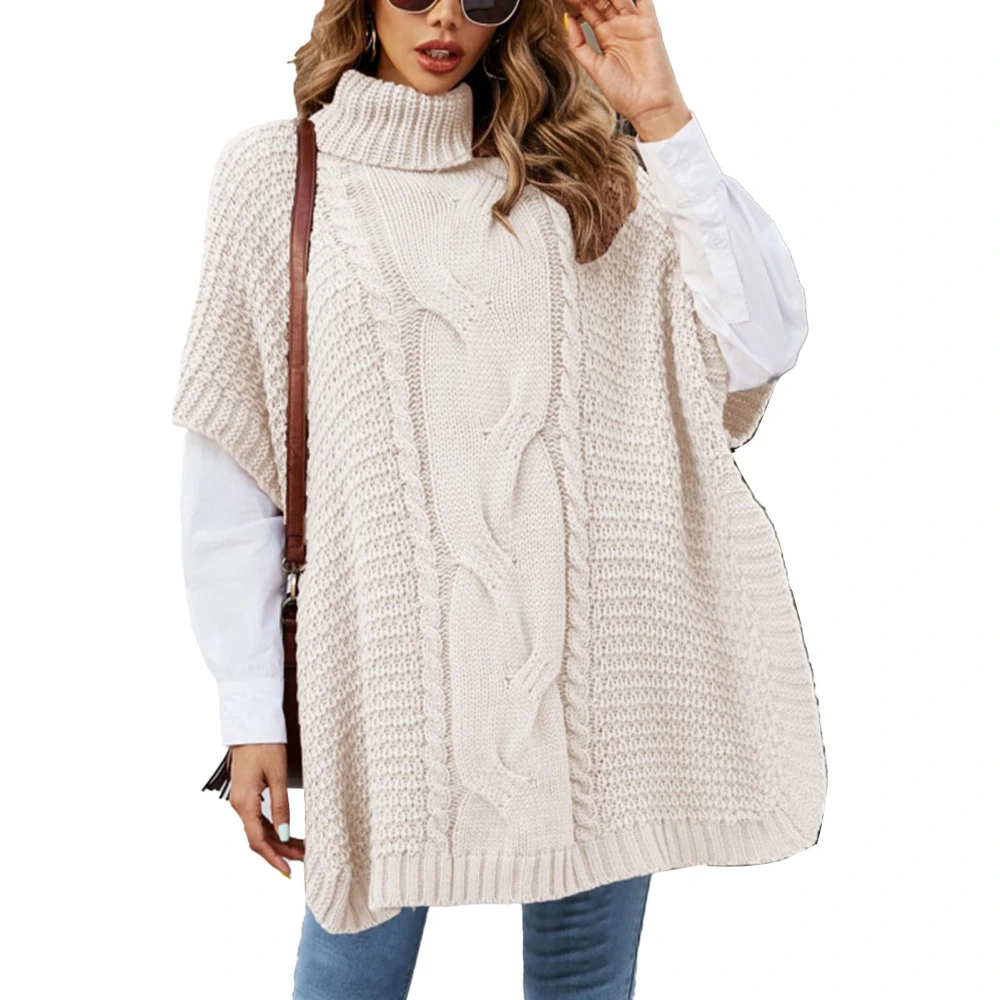 Women High Neck Sweater Warm Breathable Soft Skin Friendly Knit Cape Sweaters for Partying Shopping Apricot M