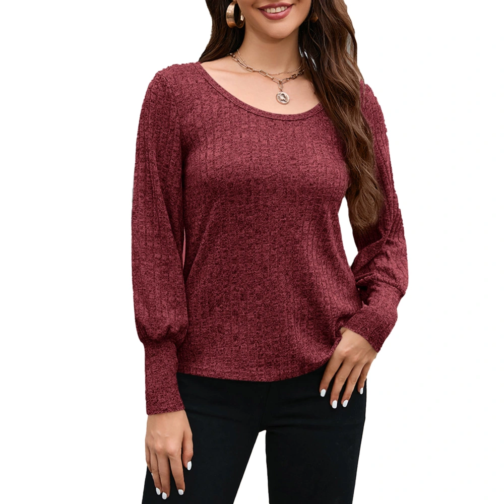 Women Long Sleeve Top Solid Color Casual Loose Fit Round Neck T Shirt for Travel Work Daily Wear Red XL