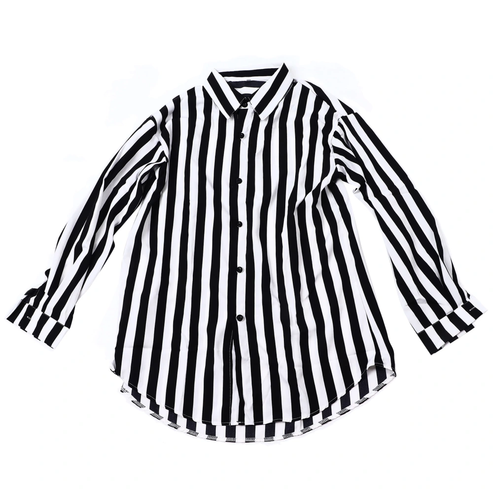 Men Striped Shirt Turn Down Collar Button Up Button Up Long Sleeves Loose Fitting Casual Blouse Black XL