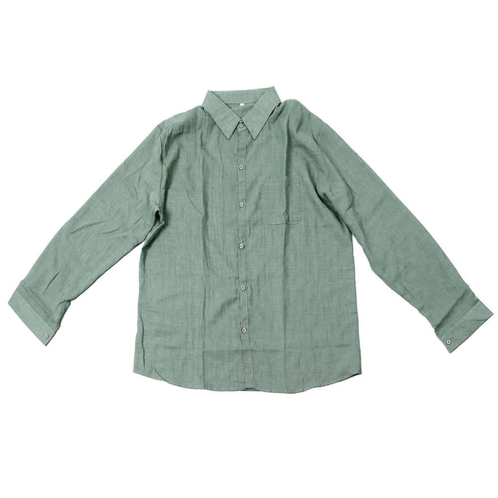 Men Casual Shirt Pure Color Casual Turndown Collar Long Sleeve Button Down Shirt Green XXL