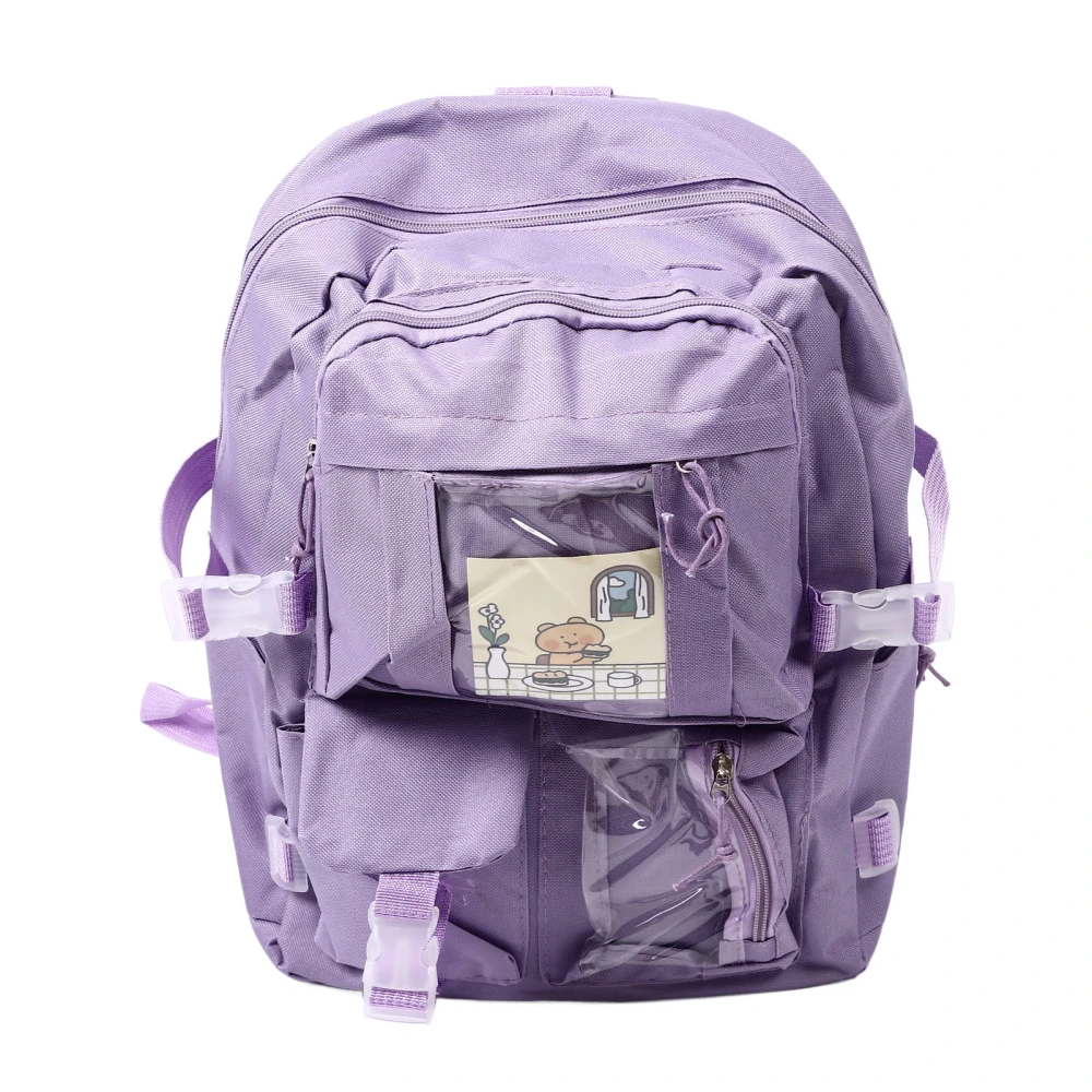 Kawaii Backpack School Cute Aesthetic with Plush Pendant Compartment for Student Purple Square