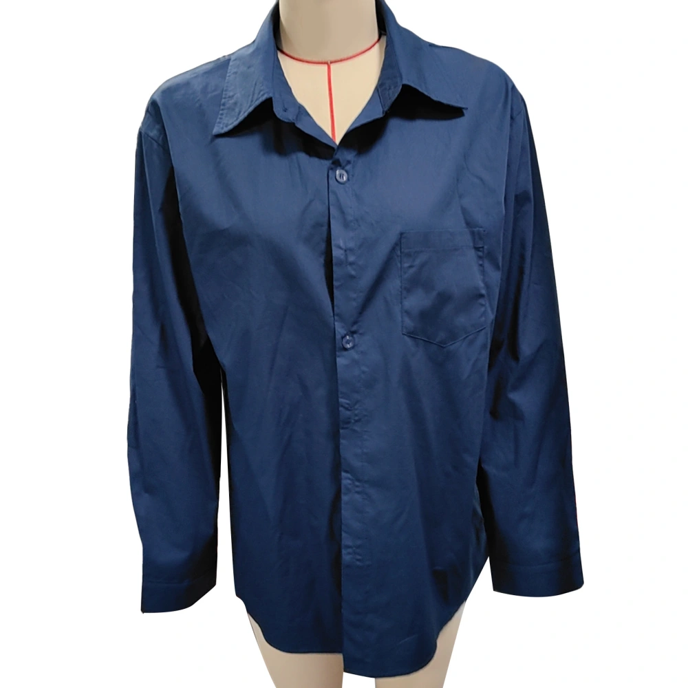 Men Regular Fit Shirt Casual Button Up Turn Down Collar Long Sleeve Fall Shirt with Chest Pocket Navy Blue XL