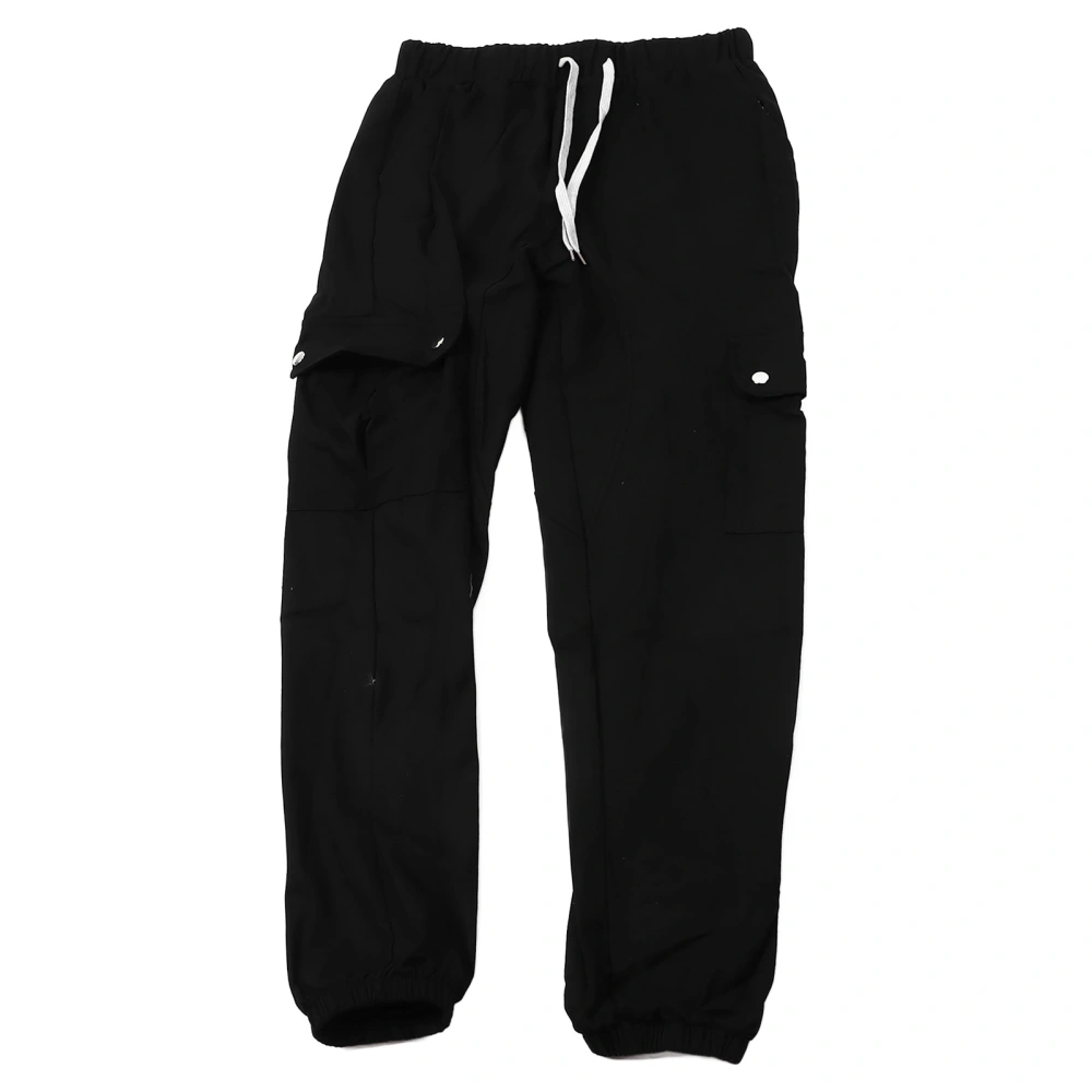 Men Casual Pants Drawstring Closure Multi Pockets Soft Cotton Loose Fitting Baggy Sweatpants Black XL