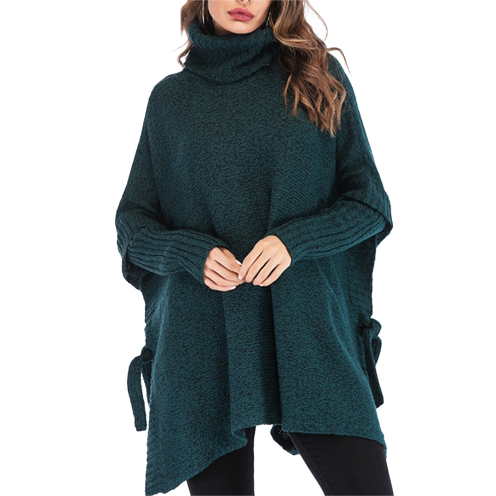 Women Oversized Sweater Long Sleeve Turtleneck Batwing Knit Side Slit Pullover Sweater Dark Green S‑M