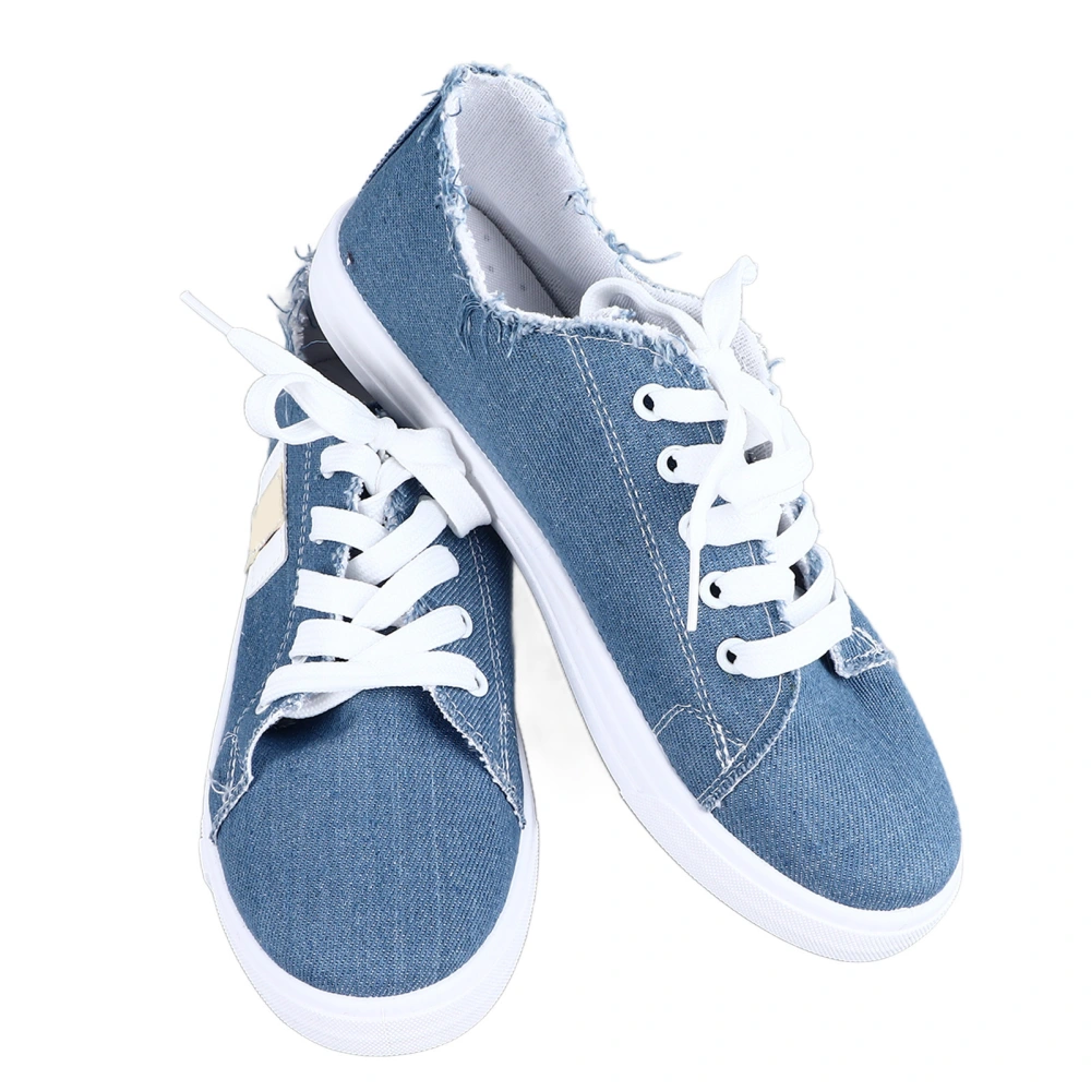 Women Casual Shoes Fashion Lace Up Canvas Shoes Walking Sneakers for Spring Summer and Autumn Sky Blue 40