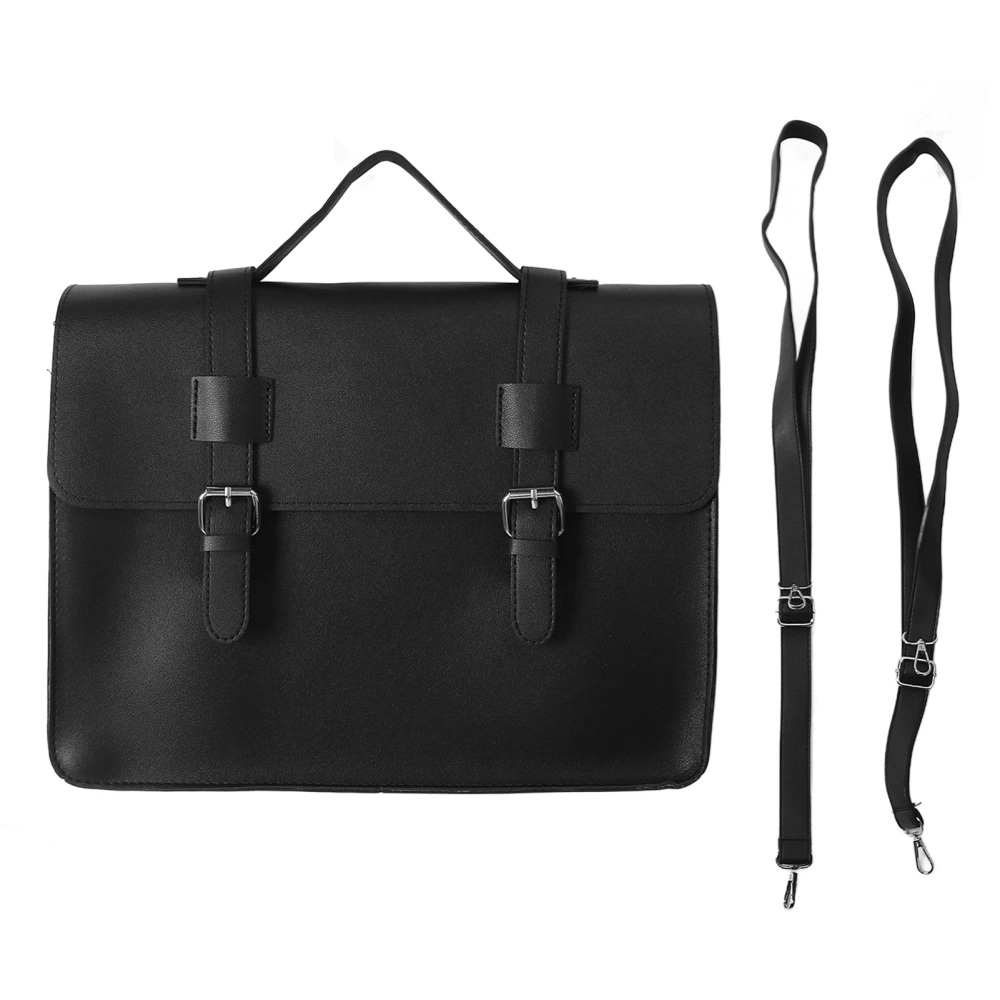 Vintage PU Leather Briefcase Large Capacity Adjustable Strap Briefcase Backpack for Daily Life Black L