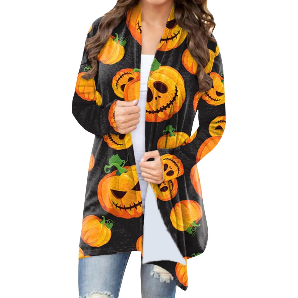 Halloween Open Front Shirt Long Sleeve Loose Fit Printed Dressy Halloween Outerwear Type 1 S