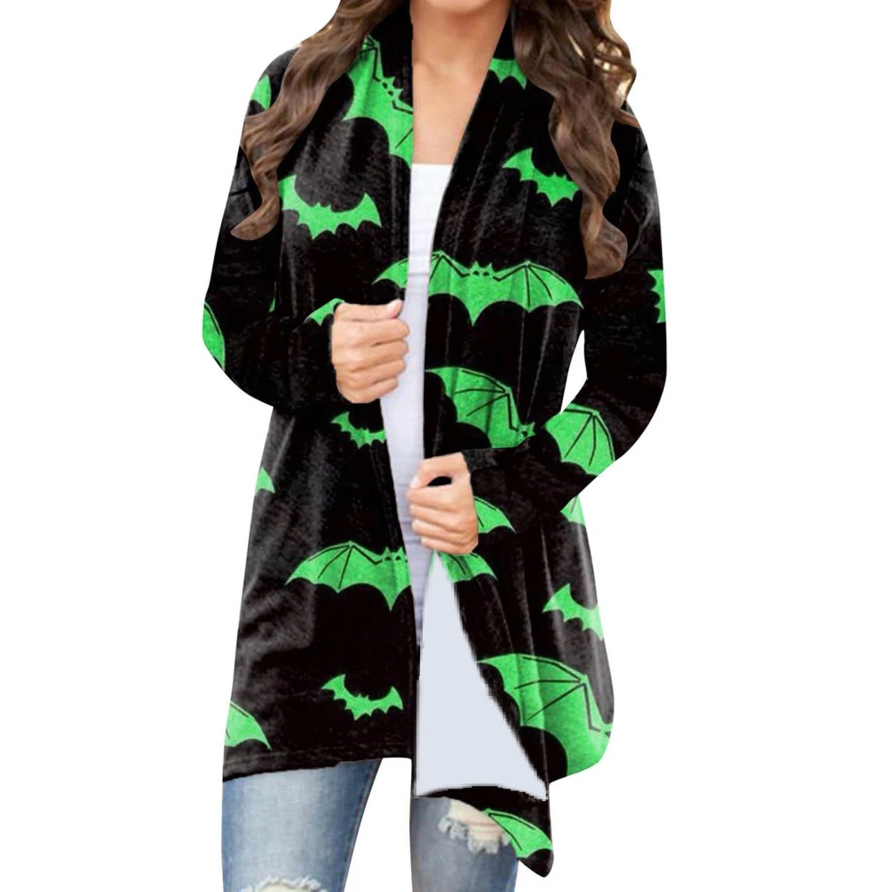 Halloween Open Front Shirt Long Sleeve Loose Fit Printed Dressy Halloween Outerwear Type 7 XL