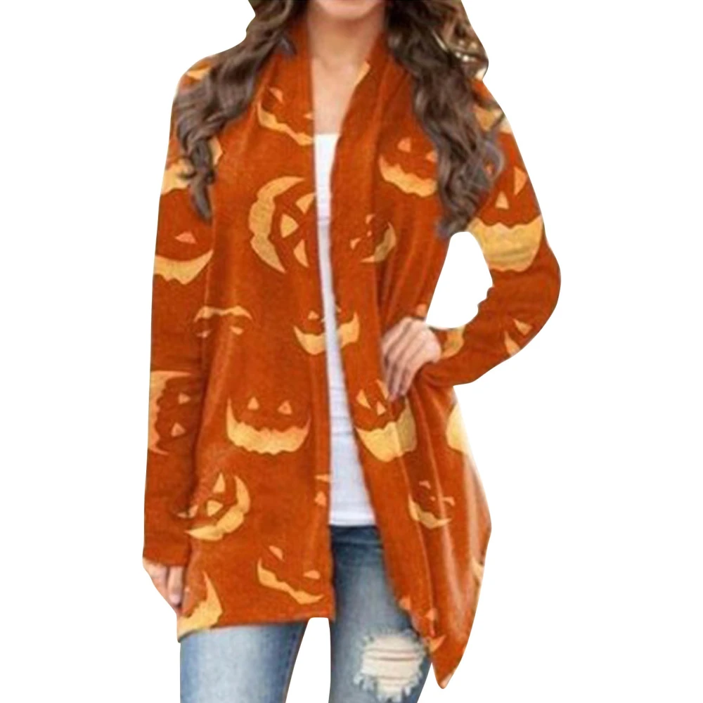 Halloween Open Front Shirt Long Sleeve Loose Fit Printed Dressy Halloween Outerwear Type 6 M