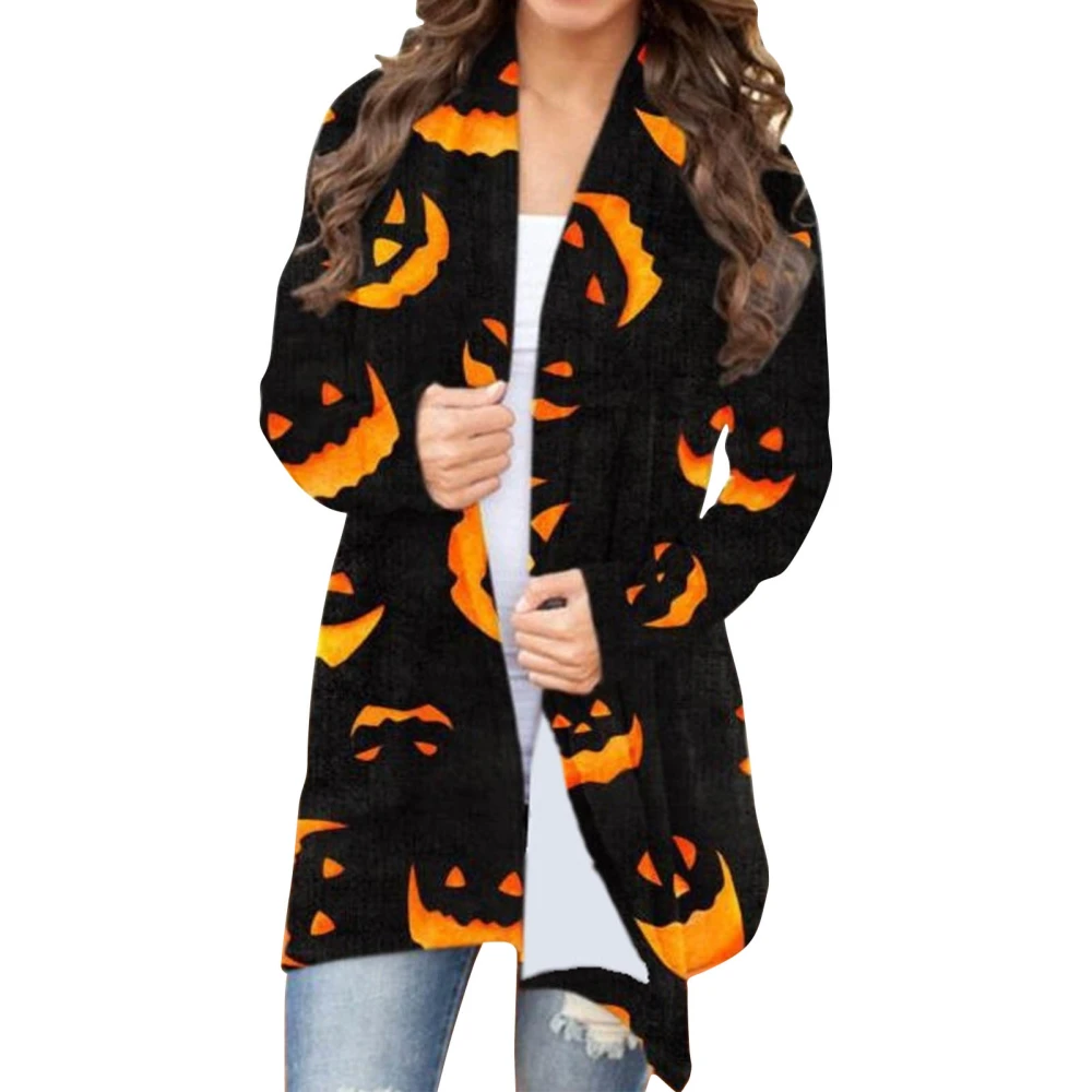 Halloween Open Front Shirt Long Sleeve Loose Fit Printed Dressy Halloween Outerwear Type 3 M