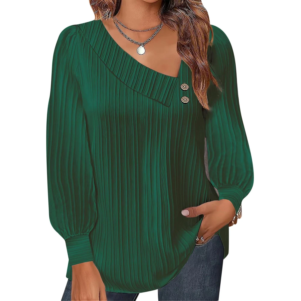 Women Long Sleeved Tops Button Down Soft Breathable Skin Friendly Long Sleeve Blouse for Date Outdoor Green XL