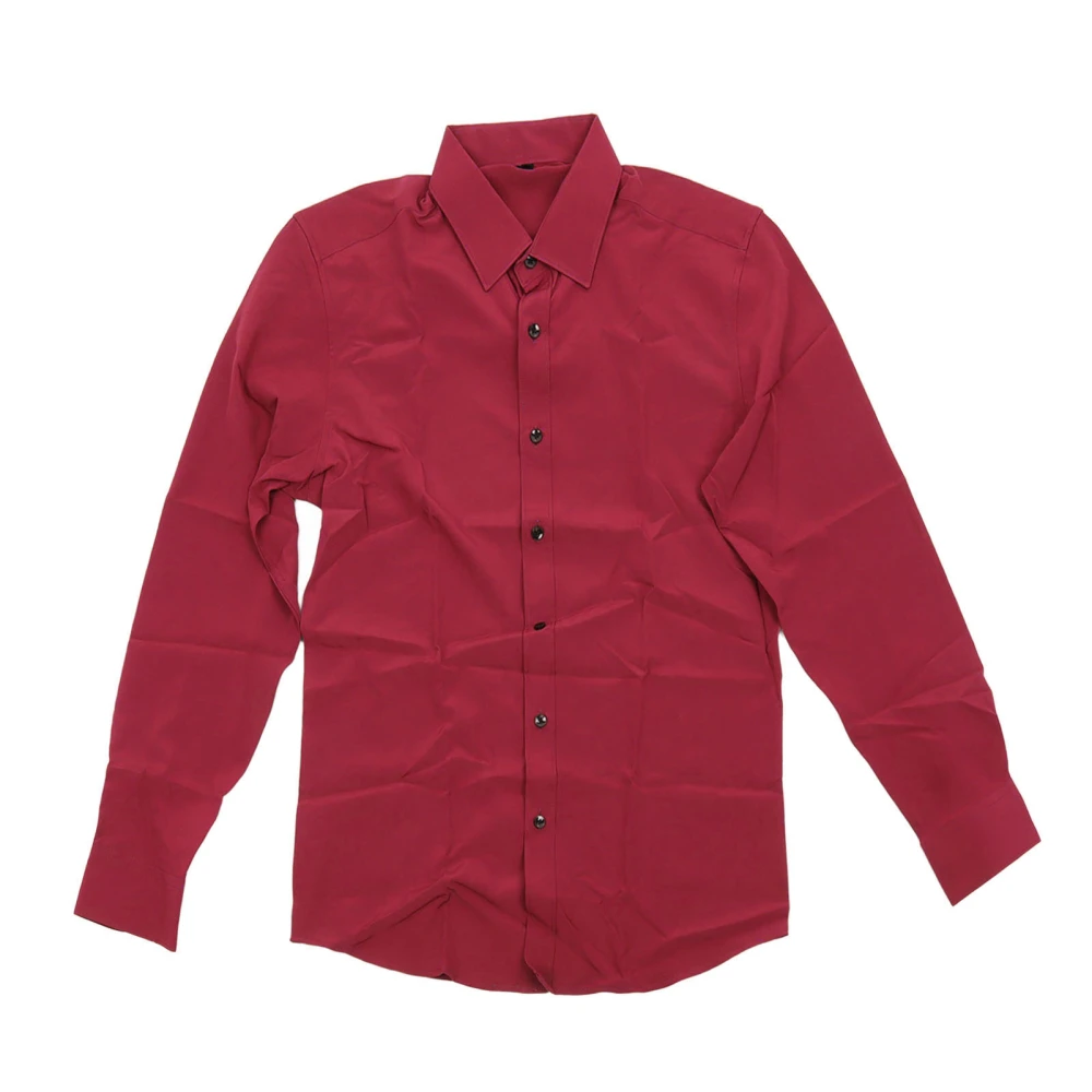 Male Regular Fit Shirt Long Sleeve Button Up Turn Down Collar Plain Color Slim Fit Top Wine Red 39