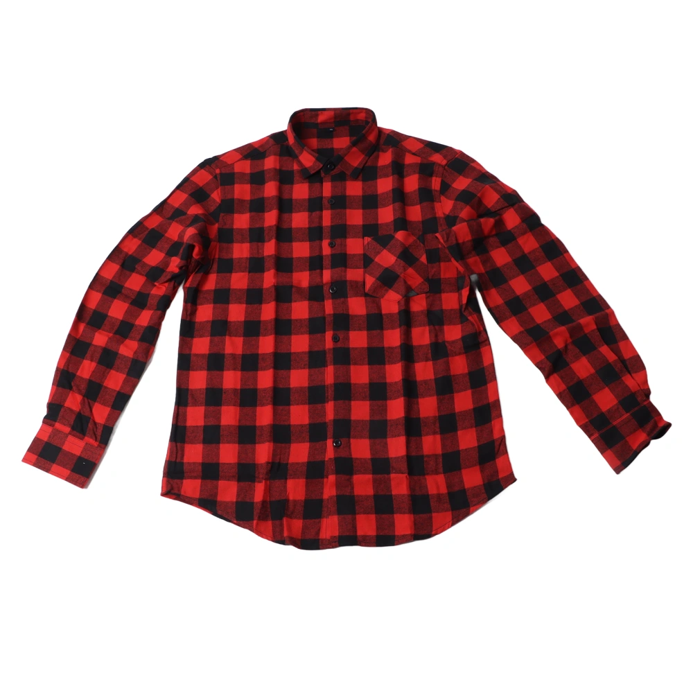 Men Plaid Flannel Shirt Regular Fit Long Sleeve Turn Down Collar Casual Shirt with Chest Pockets XDM12 41/XL