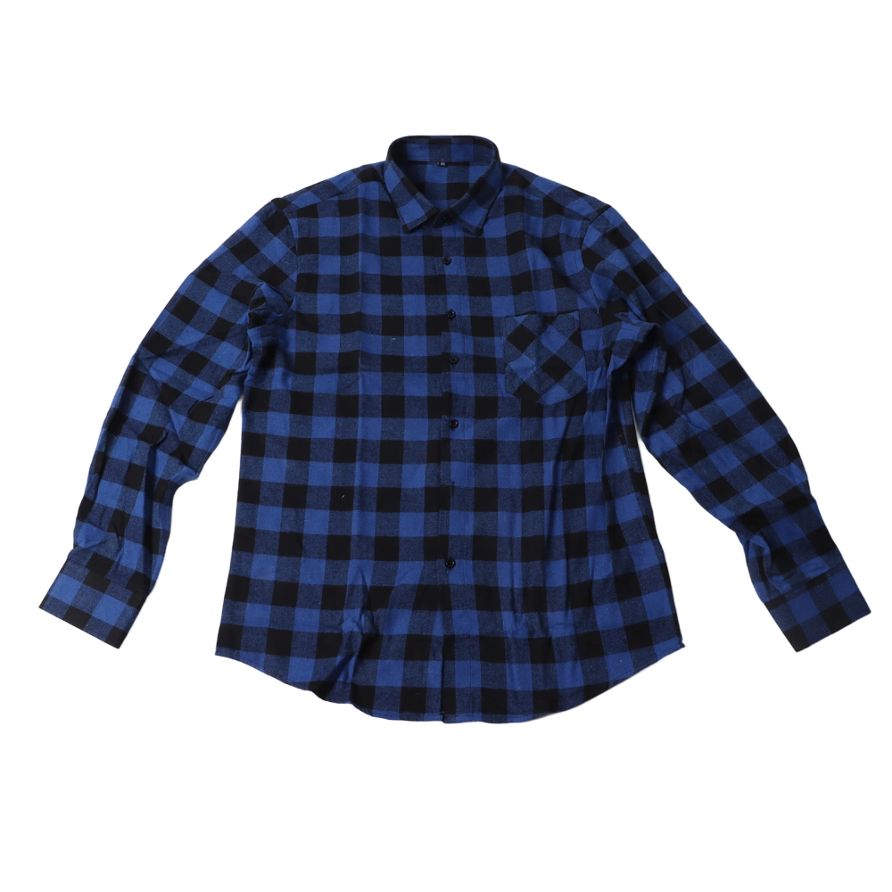 Men Plaid Flannel Shirt Regular Fit Long Sleeve Turn Down Collar Casual Shirt with Chest Pockets XDM15 40/L