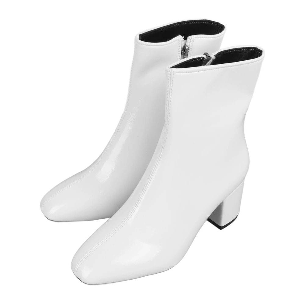 PU High Heel Boots Simple Stylish Waterproof Rubber Sole Women Heeled Ankle Boots White Size 38