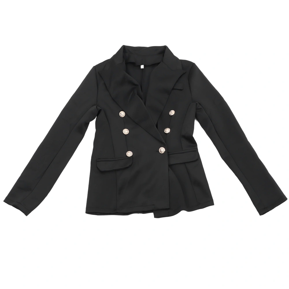 Women Business Suit Jacket Double Breasted Notched Collar Long Sleeve Casual Outerwear Black XL