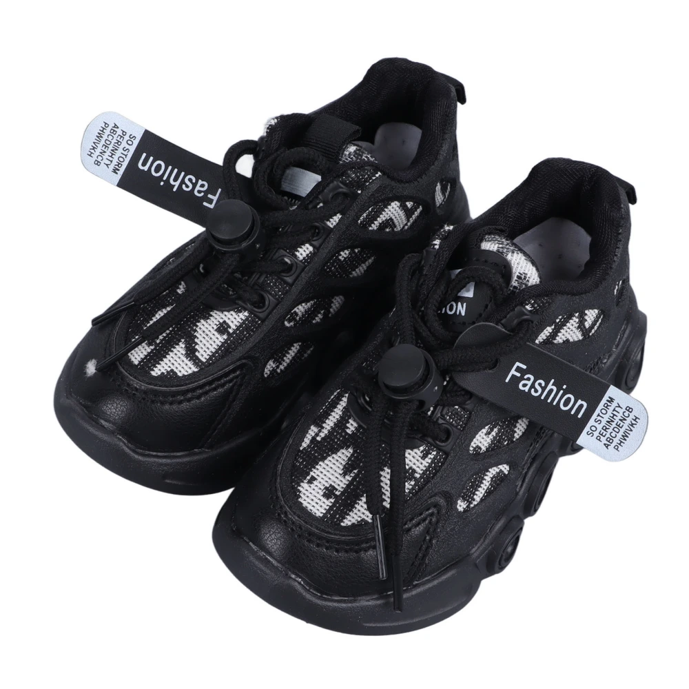 Kids Shoes Casual Breathable Woven Fabric Surface with LED Light for 1‑6 Year Old Boys Girls Outdoor Sports Black Size 25