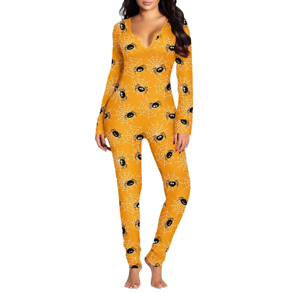 Long Pants Printed Bodysuit V Neckline Slim Fitted Halloween Printed Bodysuit for Home XL 4