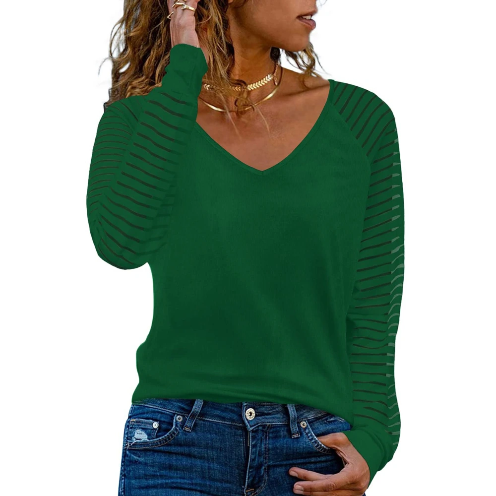 Women Long Sleeve V Neck Basic Tee Top Casual Striped Dressy Pullover Fall T Shirt OD Green XXL