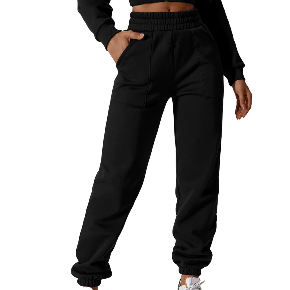 Sweatpants Winter Fuzzy Lined Cuffed Sport Pants Casual Stylish Outdoor Sports Jogging Hiking Long Pants Black L