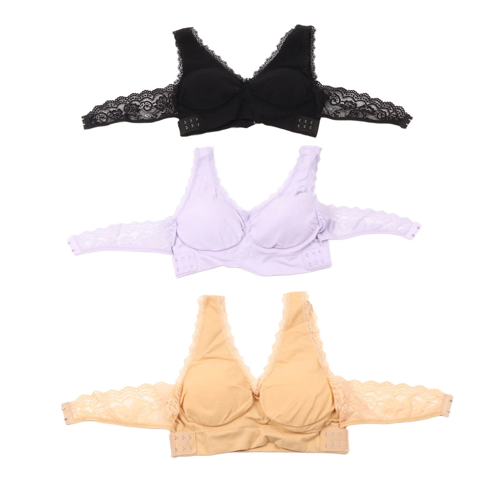 3pcs Women Sports Bra Crossing Front Breathable Elastic Lace Splicing Wireless Underwear Color Mixed L