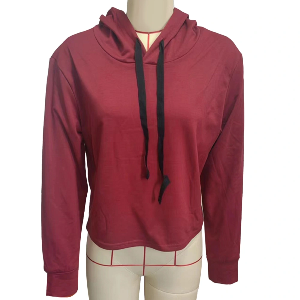 Drawstring Hooded Pullover Long Sleeve Casual Fitted Fashionable Drawstring Hoodie Sweatshirt Red M