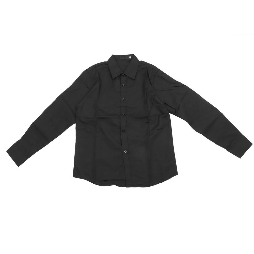 Men Long Sleeves Dress Shirts Turn Down Collar Button Up Pure Color Casual Work Blouse Black XXL