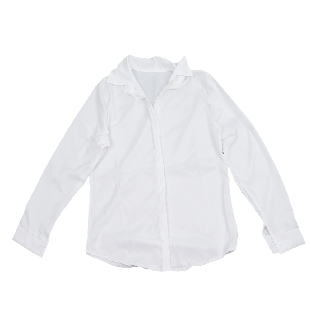 Office Long Sleeve Button Up Shirt Women Office Casual Plain Color Turn Down Collar Business Blouse Top White M