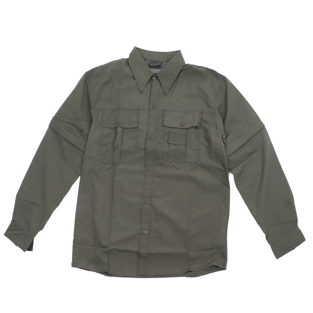 Men Long Sleeves Shirt Quickly Drying Turn Down Collar Button Up Breathable Casual Blouse with Bust Pockets OD Green XXL