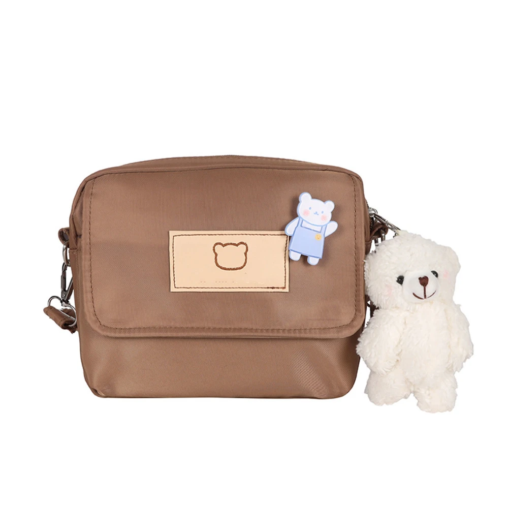 Single Shoulder Bag Cute Brown Bear Style Large Capacity Adjustable Strap Light School Messenger Bag for Office Party Brown Free Size