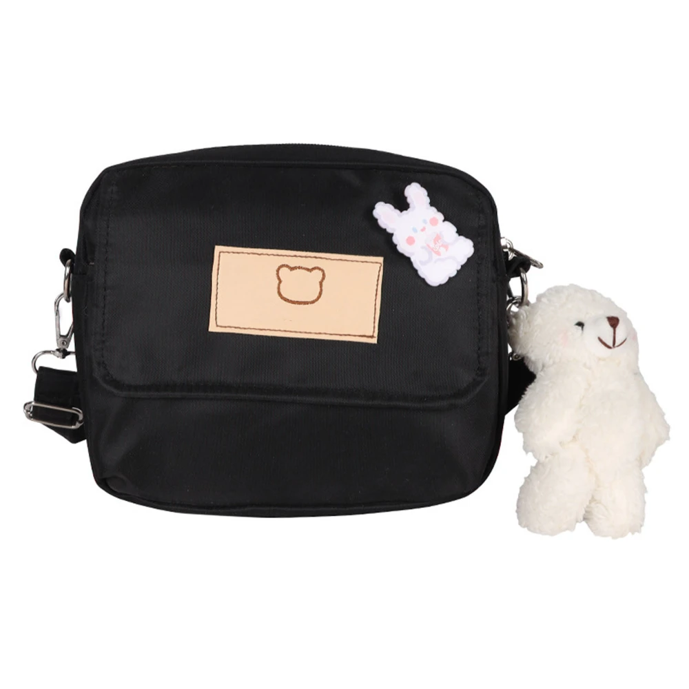 Single Shoulder Bag Cute Brown Bear Style Large Capacity Adjustable Strap Light School Messenger Bag for Office Party Black Free Size